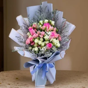 bouquet of white and pink roses
