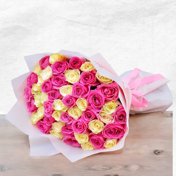 yellow and pink roses bouquet