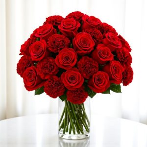 Red Roses and Carnations Vase