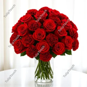 Red Roses and Carnations Vase