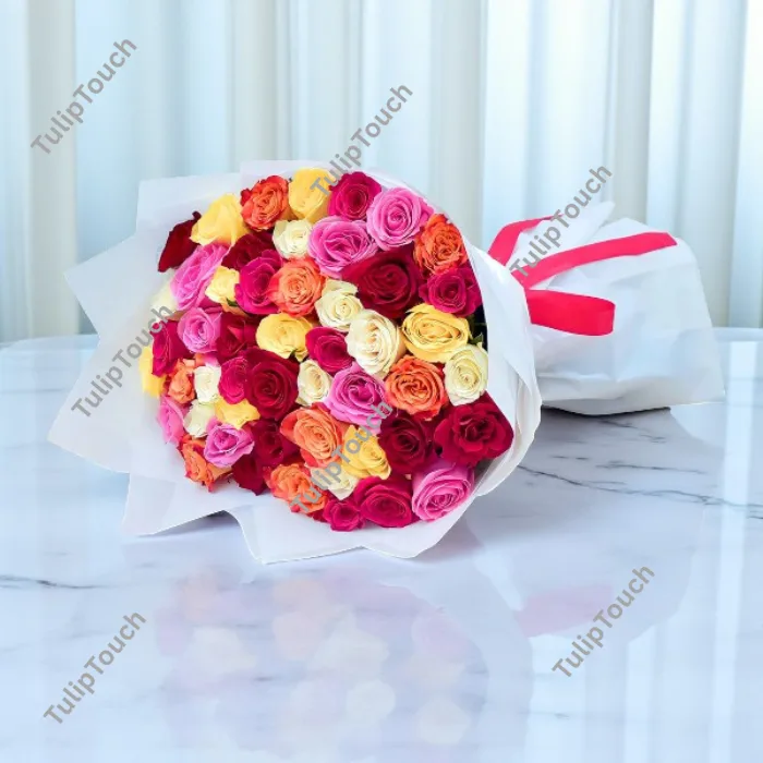 Yellow and Pink Roses Bouquet
