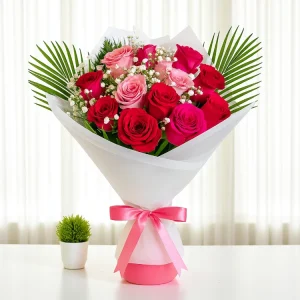 Mixed Pink and Red Rose Bouquet