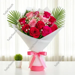 Mixed Pink and Red Rose Bouquet