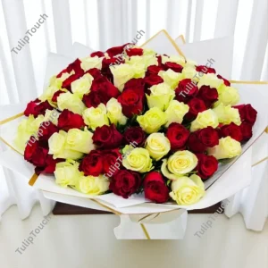 Vibrant Yellow and Red Roses