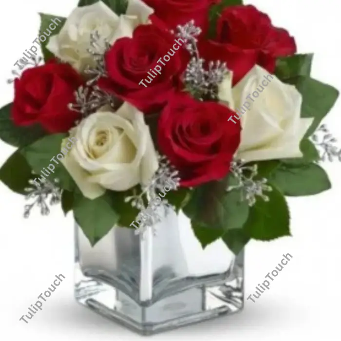 Red and white rose arrangement